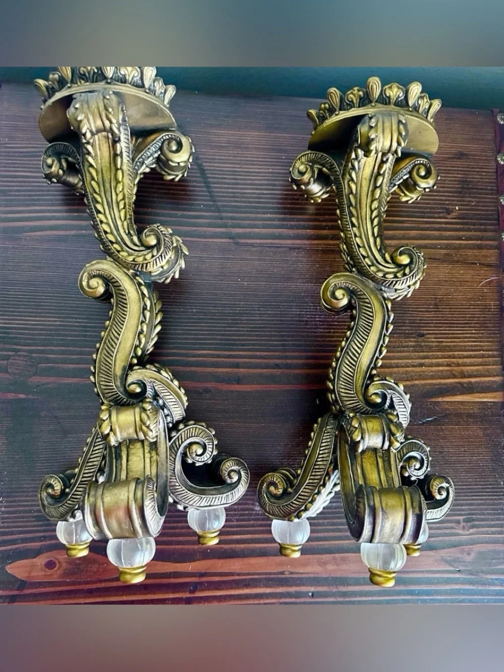Vintage Italian Florentine Gilt Candle Holders Heavy Pair Regency Acanthus Scrol